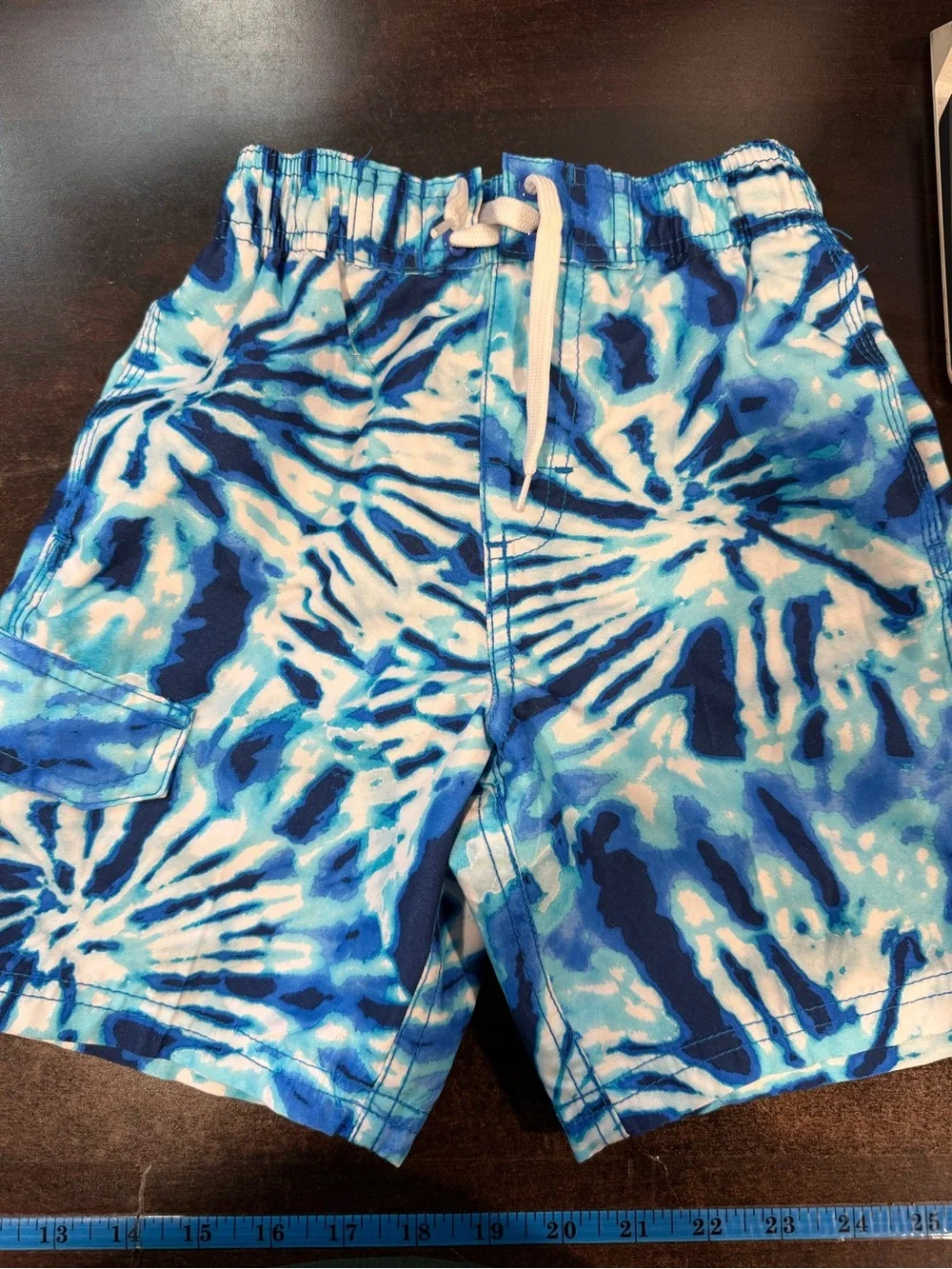 Kanu Surf Blue and White Tie-Dye Kids Swim Trunks